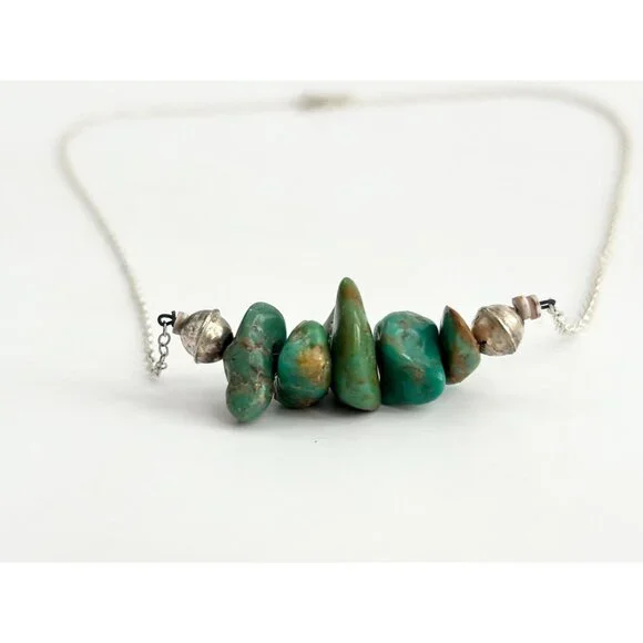 Freeform Turquoise Gemstone Sterling Silver 925 Vintage Pendant Necklace - 16" - Picture 8 of 15